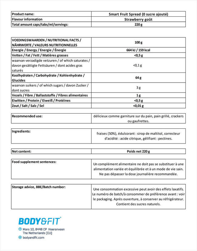 Smart Fruit Spread (0 sucre ajouté) Nutritional Information 1