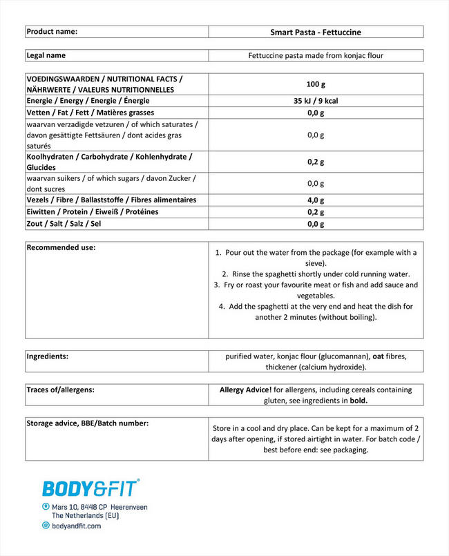 Smart Pasta Nutritional Information 1