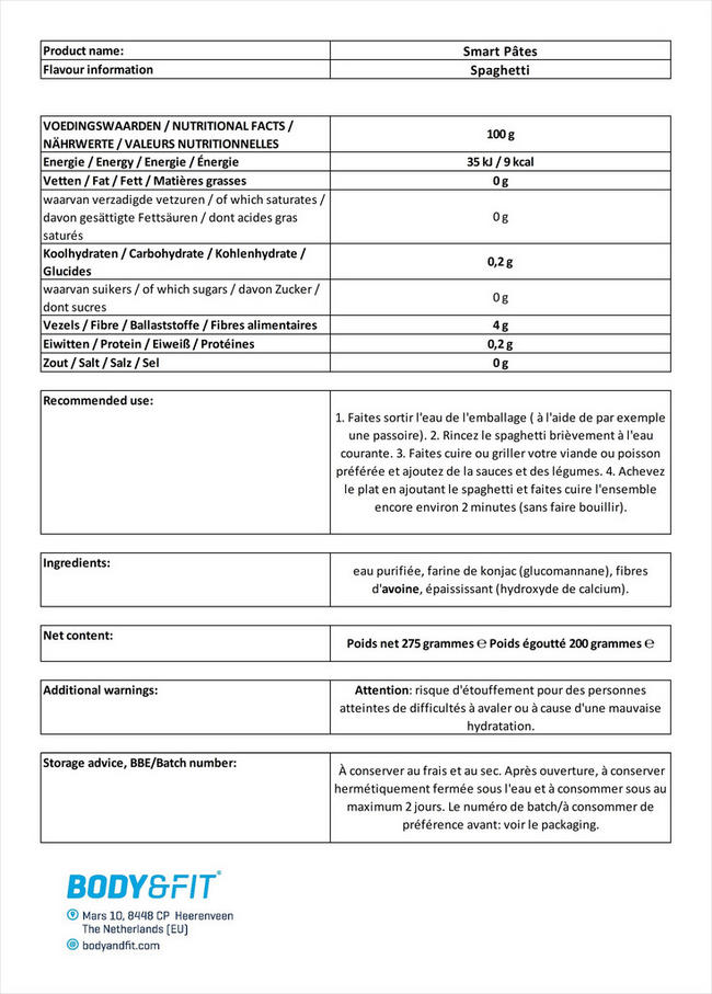 Smart Pasta Nutritional Information 1