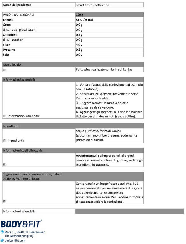 Smart Pasta Nutritional Information 1