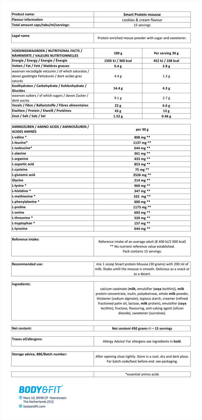 Smart Protein Mousse Nutritional Information 1