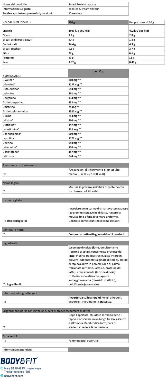 Smart Protein Mousse Nutritional Information 1
