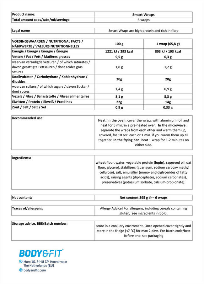 Protein Wraps Nutritional Information 1