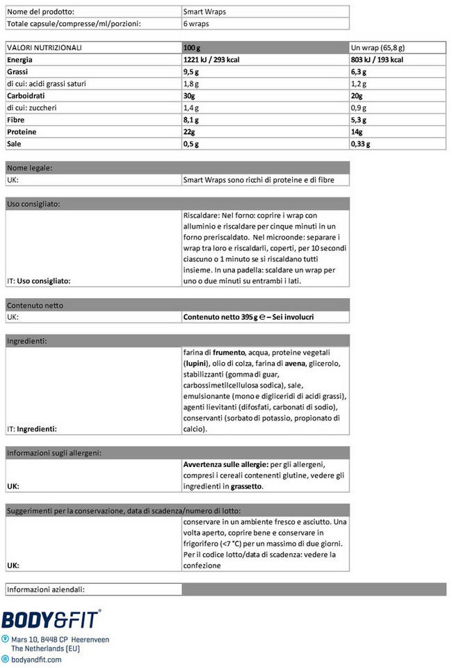 Protein Wraps Nutritional Information 1