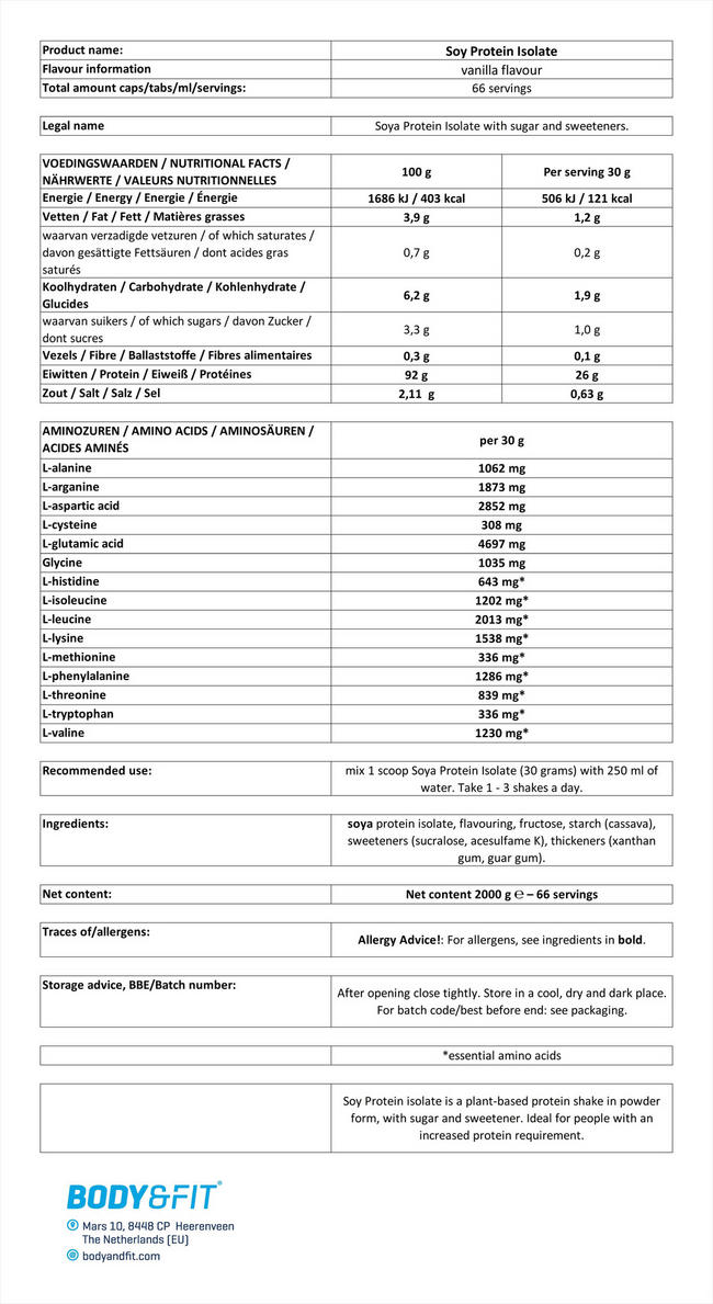 Soy Protein Isolate Nutritional Information 1