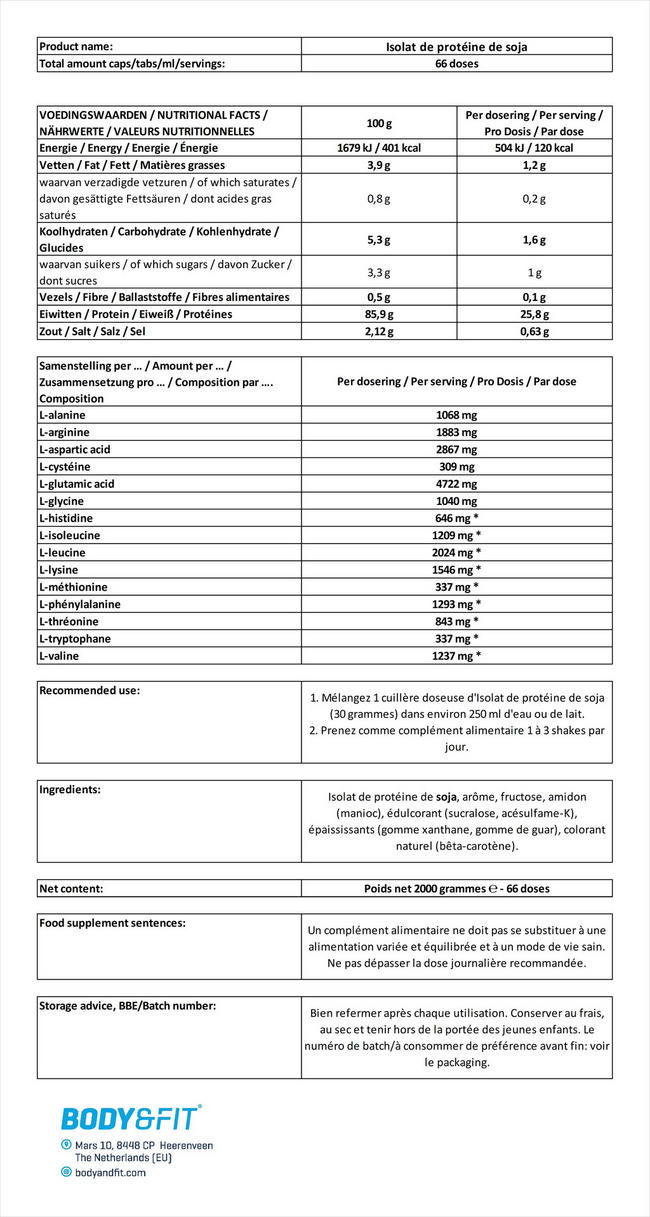Isolat de protéines de soja Nutritional Information 1