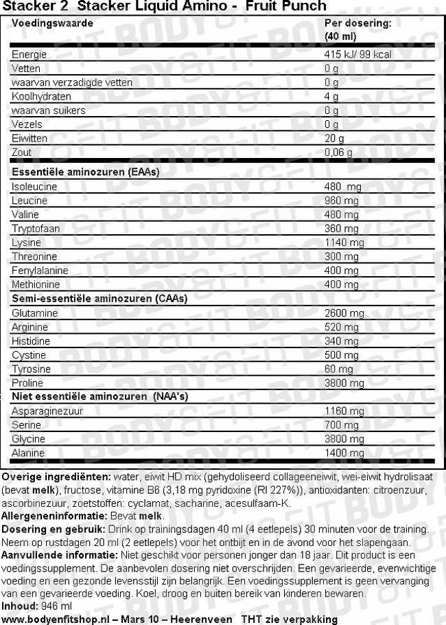 Stacker Liquid Amino Nutritional Information 1