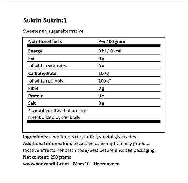 Sukrin:1 Nutritional Information 1