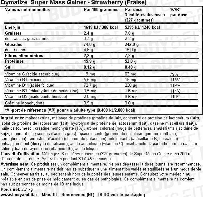 Super Mass Gainer Nutritional Information 1