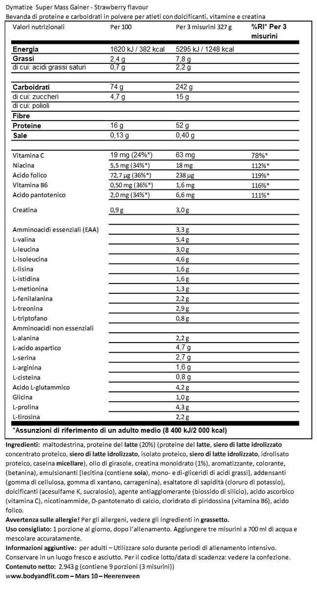 Super Mass Gainer Nutritional Information 1