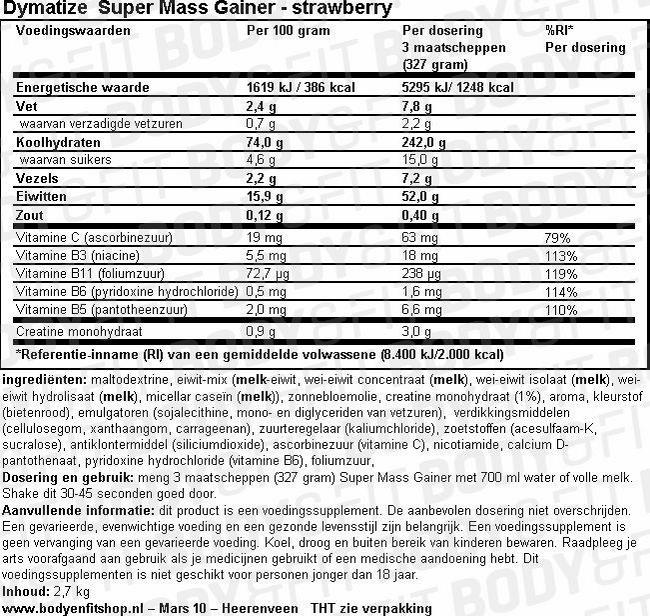 Super Mass Gainer Nutritional Information 1