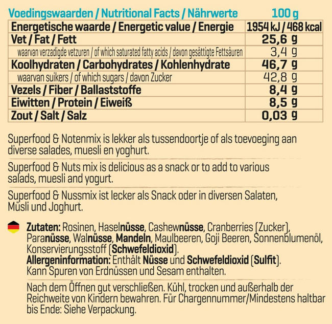 Superfood & Nuss Mix Nutritional Information 1