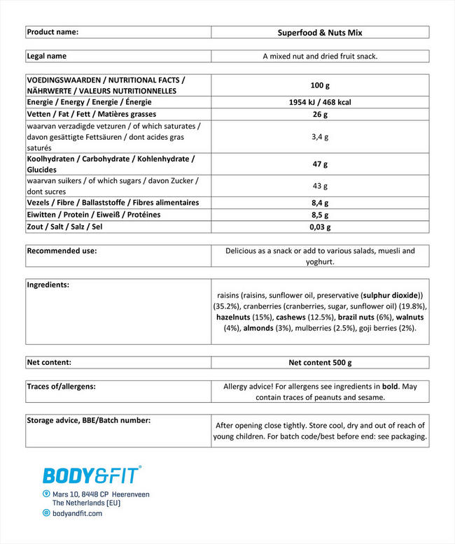 Superfood and Nuts Mix Nutritional Information 1