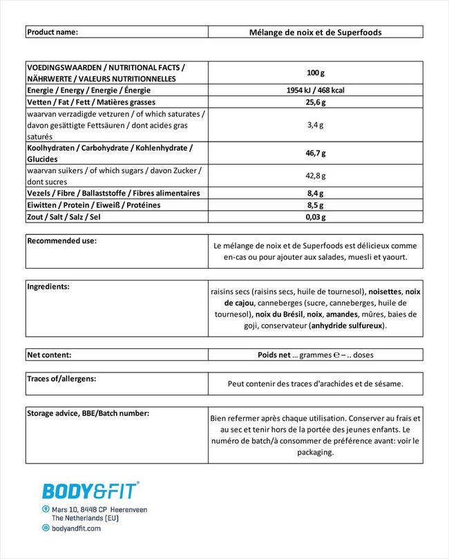 Mélange Superfood and Nuts Nutritional Information 1