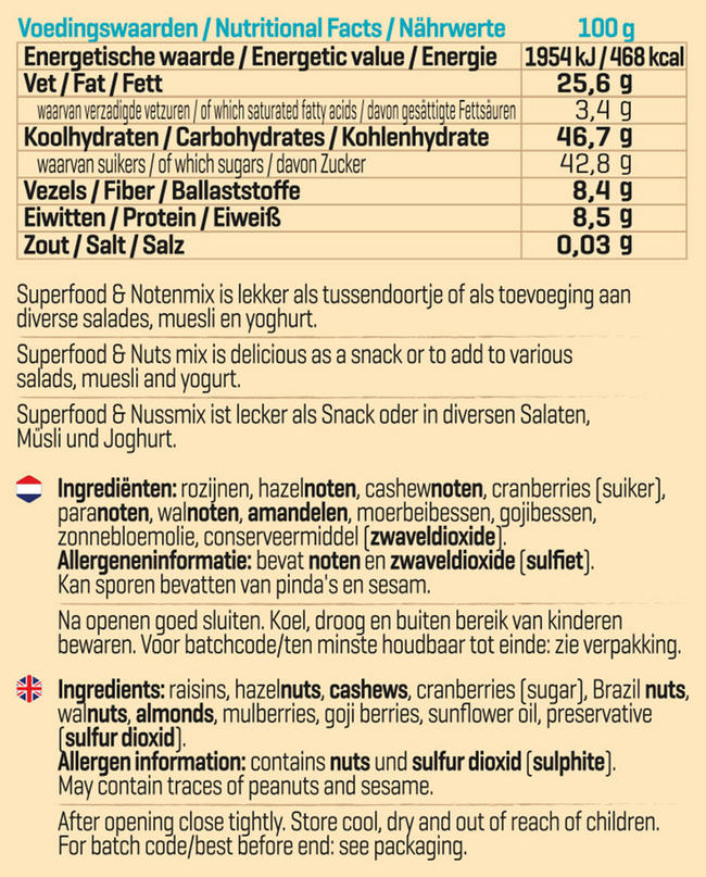 Superfood & Noten Mix Nutritional Information 1