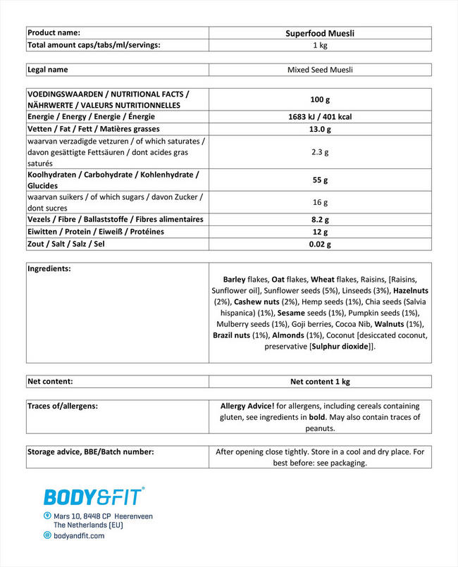 Superfood Muesli Nutritional Information 1