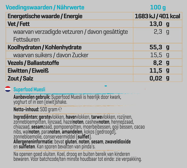 Superfood Muesli Nutritional Information 1