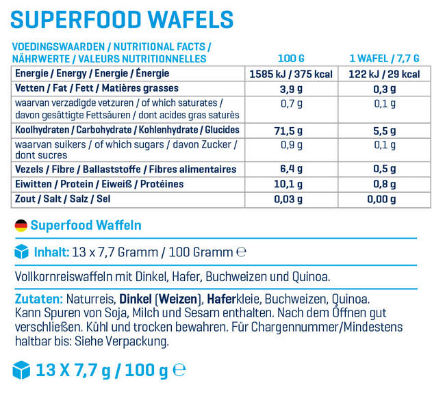 Superfood Reiswaffeln Nutritional Information 1