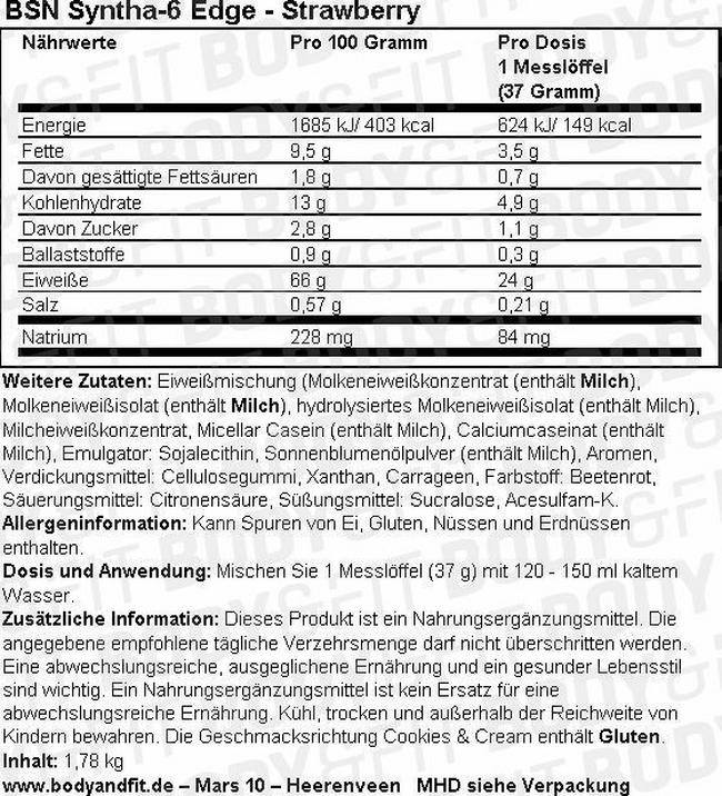 Syntha-6 Edge Nutritional Information 1