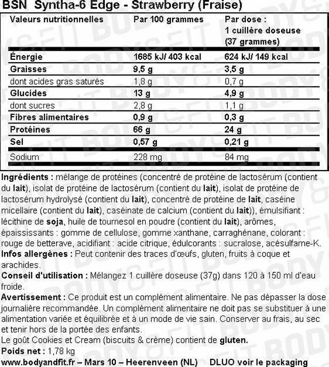 Syntha-6 Edge Nutritional Information 1