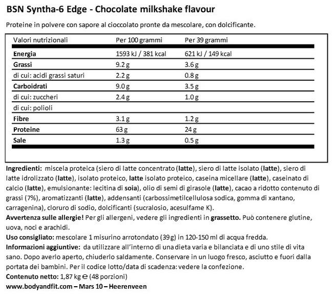 Syntha-6 Edge Nutritional Information 1