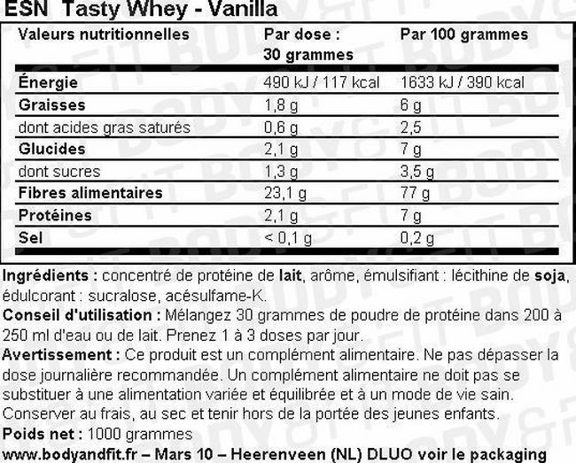 Tasty Whey Nutritional Information 1