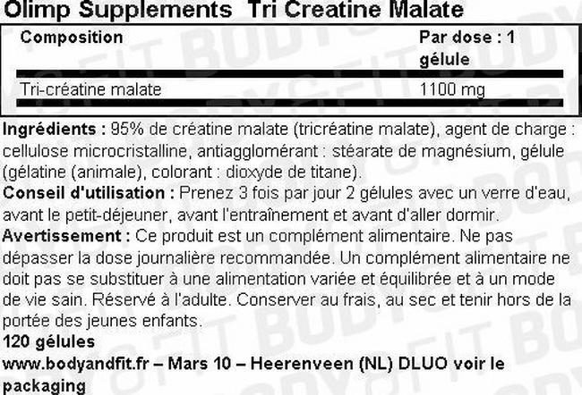 Gélules Tri Creatine Malate Nutritional Information 1