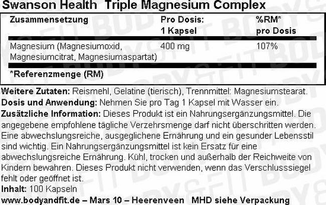 Triple Magnesium Complex Nutritional Information 1