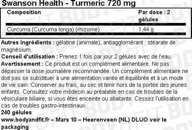 Curcuma 720 mg Nutritional Information 1