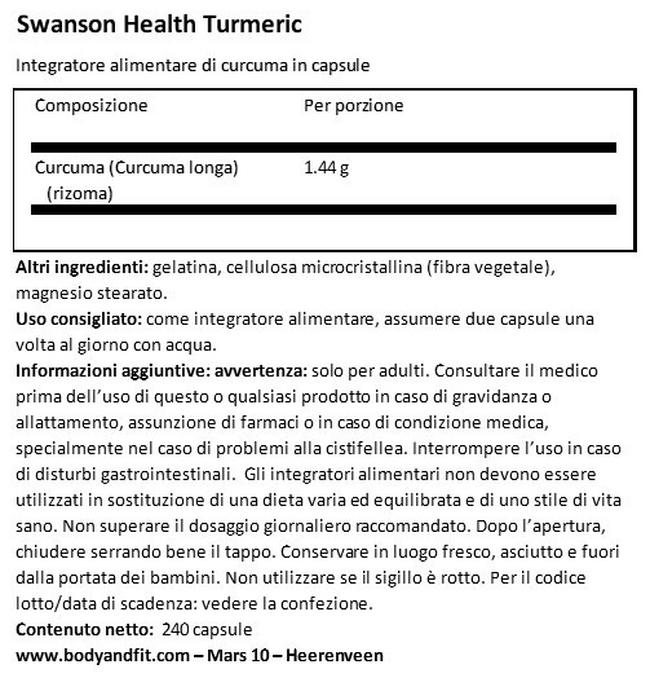 Curcuma 720 mg Nutritional Information 1