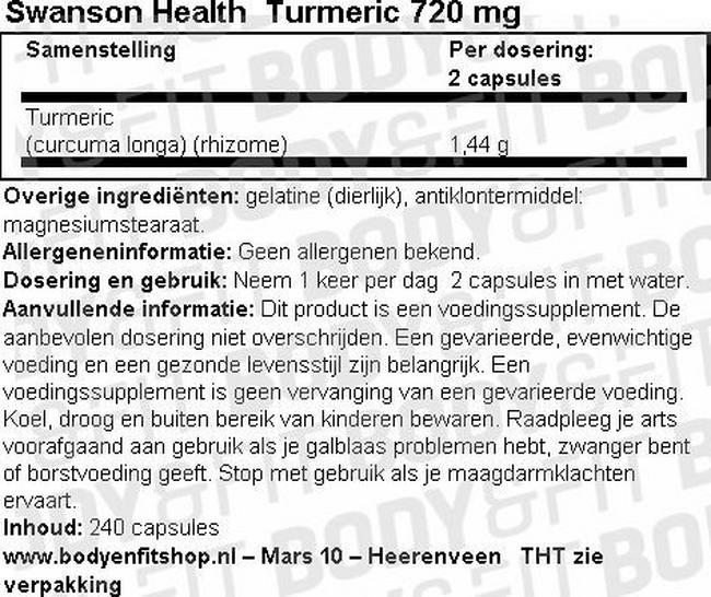 Turmeric 720 mg Nutritional Information 1