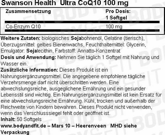 Ultra CoQ10 100 mg Nutritional Information 1