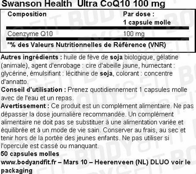 Ultra CoQ10 100mg Nutritional Information 1