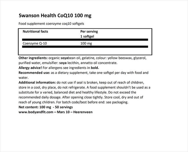 ウルトラCoQ10 100mg Nutritional Information 1