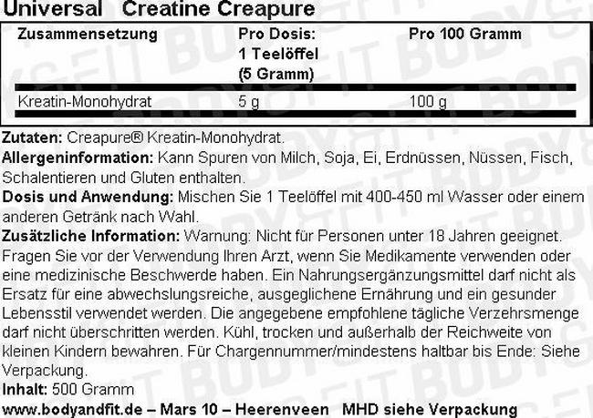 Animal Creatine Powder Nutritional Information 1