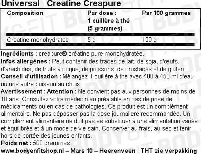 Animal Creatine Powder Nutritional Information 1