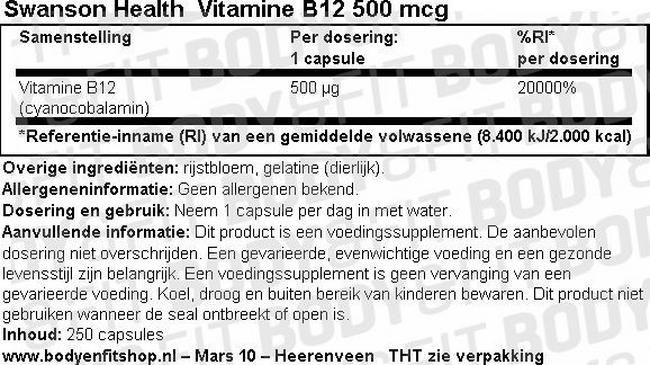Vitamin B-12 500mcg Nutritional Information 1