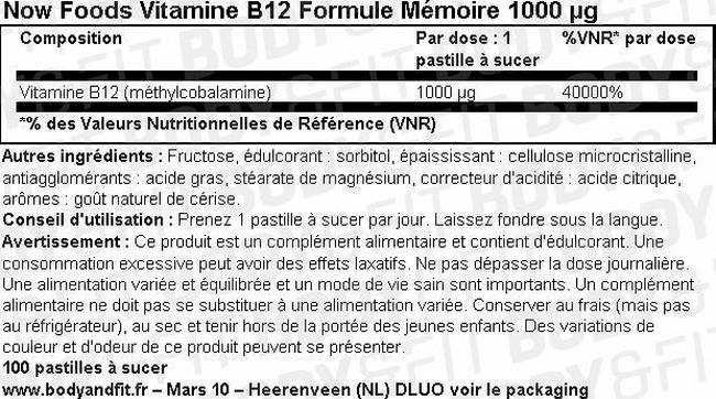 Vitamine B12 Formule Mémoire Nutritional Information 1