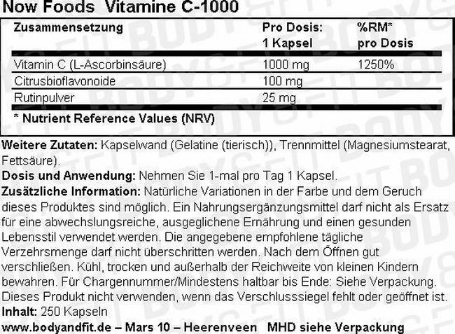 Vitamine C-1000 gélules Nutritional Information 1