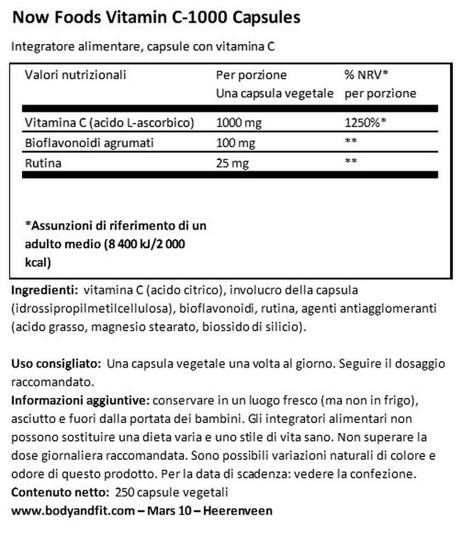 Vitamin C 1000 capsules Nutritional Information 1
