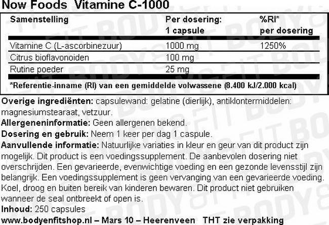 Vitamine C-1000 Capsules Nutritional Information 1