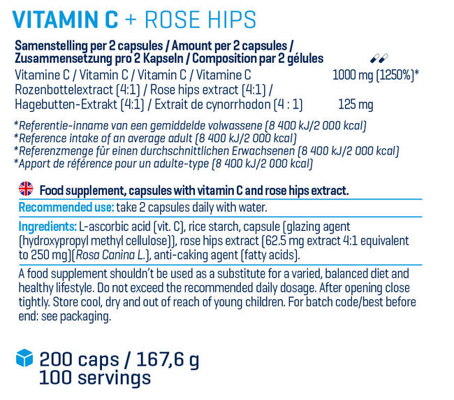 Vitamin C-1000 with Rose Hips, Sustained Release Nutritional Information 1