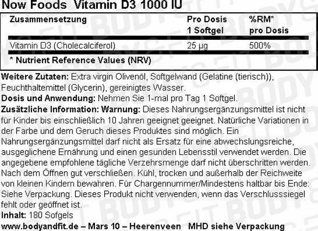 Vitamin D3 (1000 IU) Nutritional Information 1