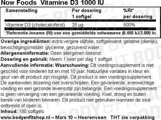 Vitamine D3 (1000 IU) Nutritional Information 1