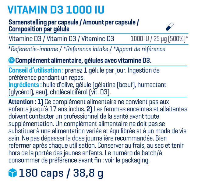 Vitamine D3 - 1 000 UI Nutritional Information 1