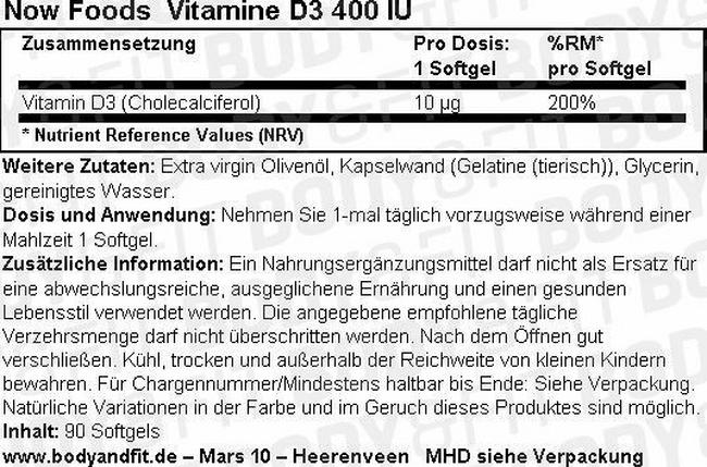 Vitamin D3 Nutritional Information 1