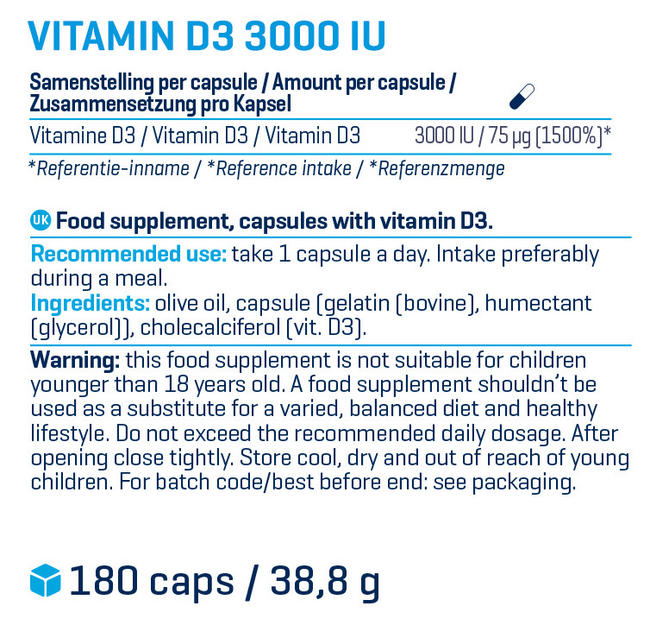 ビタミンD3 - 3000 IU Nutritional Information 1