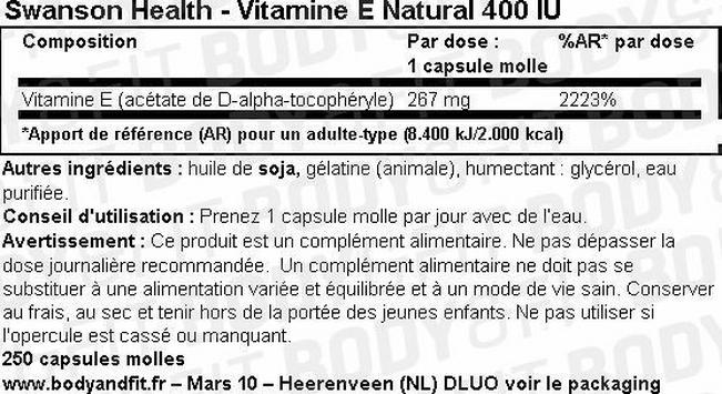 Vitamine E Natural 400IU Nutritional Information 1