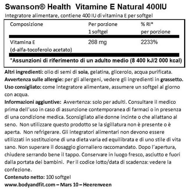 Vitamin E Natural 400 IU Nutritional Information 1
