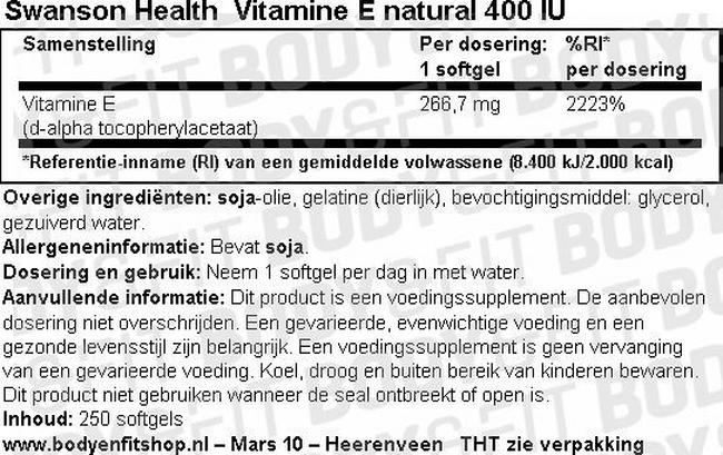 Vitamine E Natural 400IU Nutritional Information 1